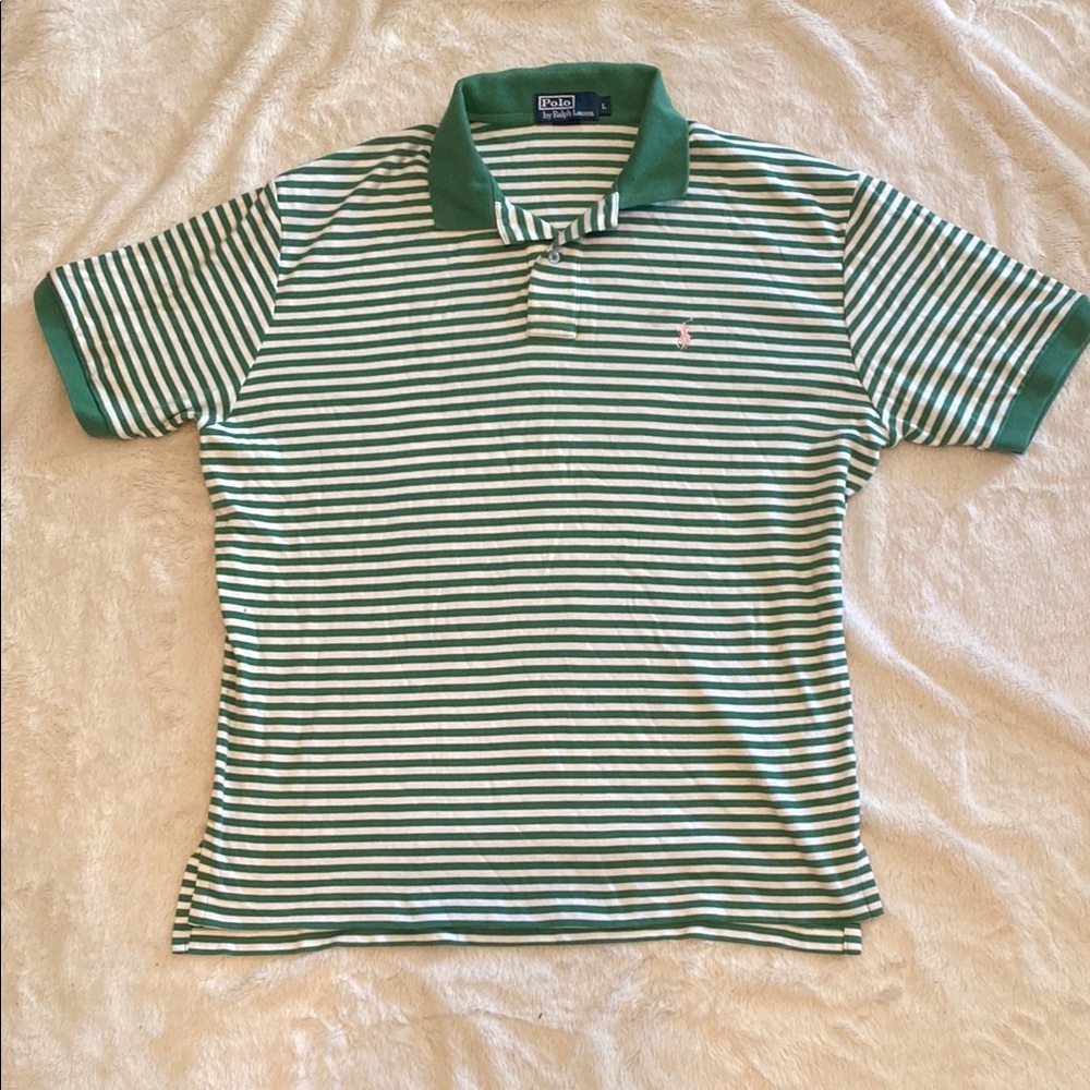 Ralph Lauren Green and White Striped Polo Shirt